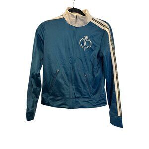 vintage Juicy Couture Blue & Cream Striped Track Jacket Womens S Full Zip Polyes
